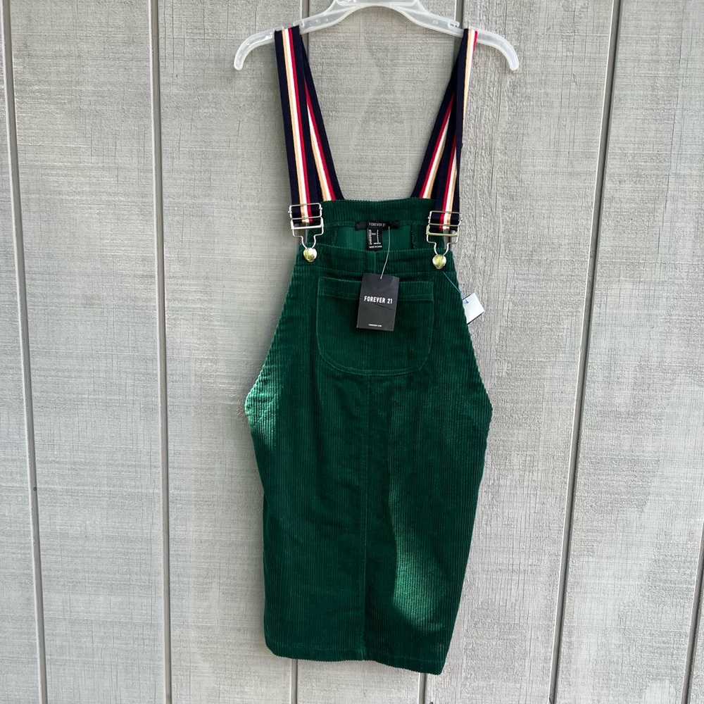 Forever 21 corduroy overall green and striped straps small